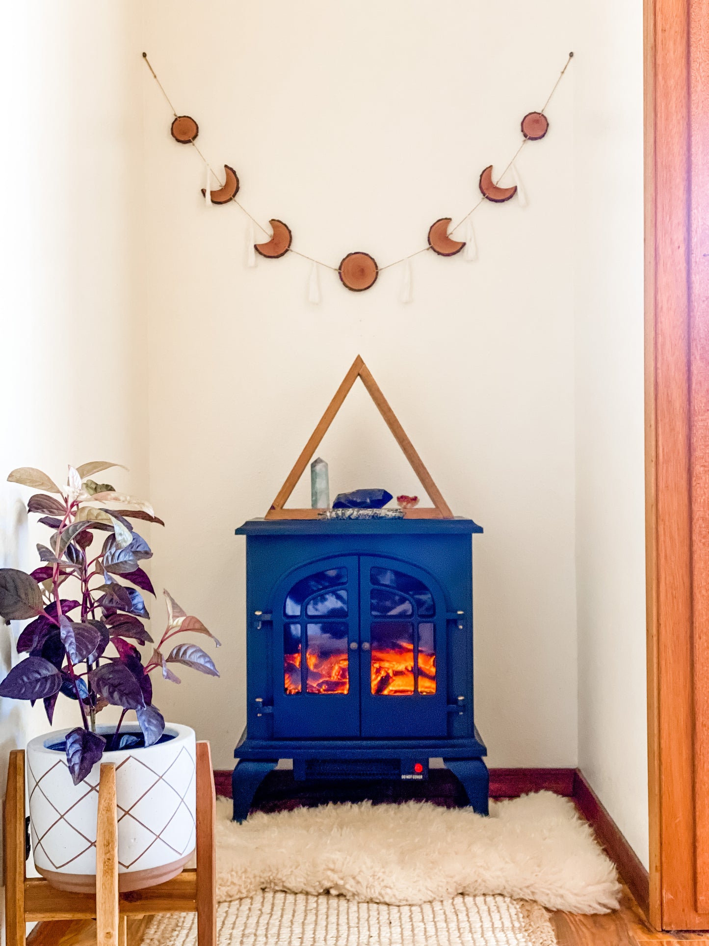 Coastfully Yours Handcarved Natural Birchwood Moon Phase Garland with Tassels